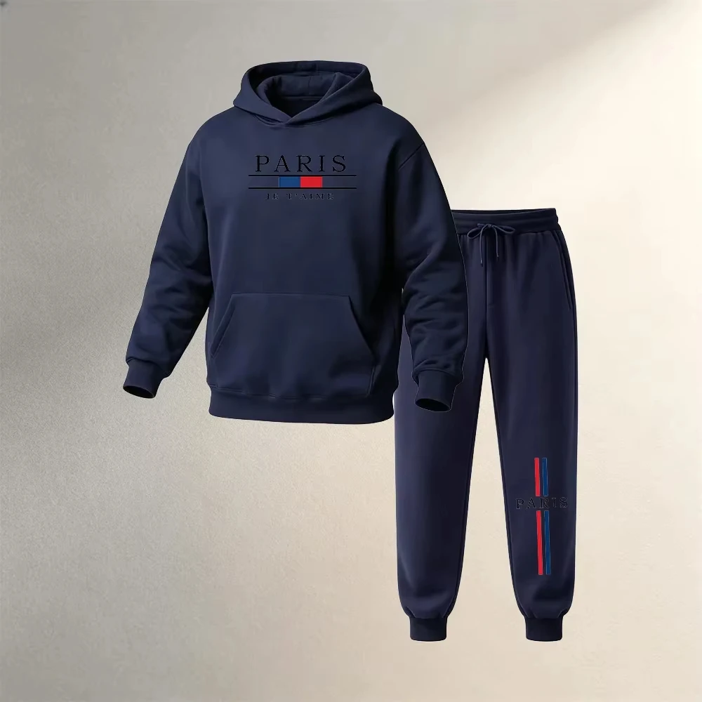 Men's Tracksuit Fashion Casual Hooded Sweatshirts Sweatpants Outdoors Sports Jogging Clothing Autumn Winter Single Hoodie Pants - view 3