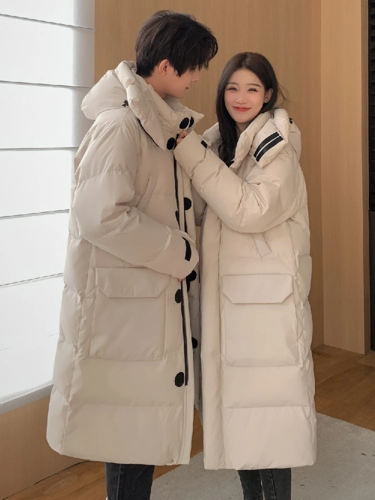 Women Down Coats 2023 New Female 90% White Duck Down Korean Tooling Style Winter Thick （Winter) Warm X-Long Couple Down Jackets