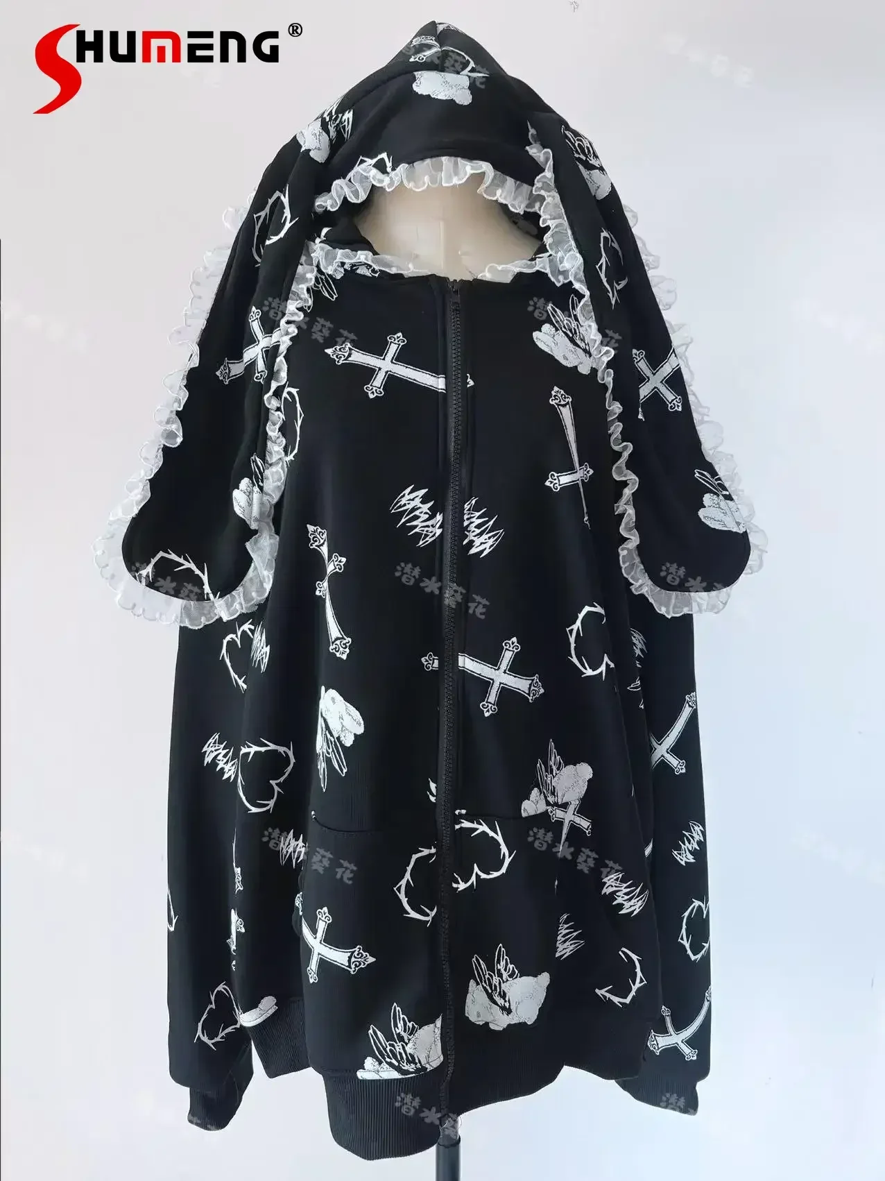 Original Japanese Mine Mass-produced Rabbit-eared Hooded Zipper Cardigan Coats Spring 2025 Womens Sweet Cool Girl Long Jackets