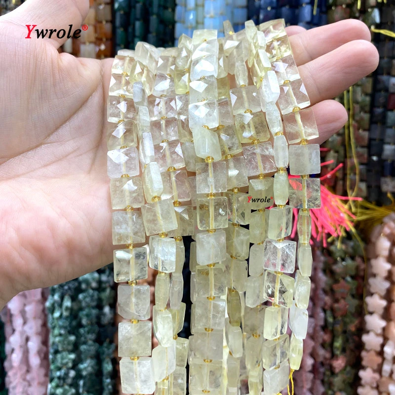 Flat Square 10mm Natural Stone Lemon Crystal Faceted Loose Spacer Beads for Jewelry Making Diy Bracelets Charms Accessories