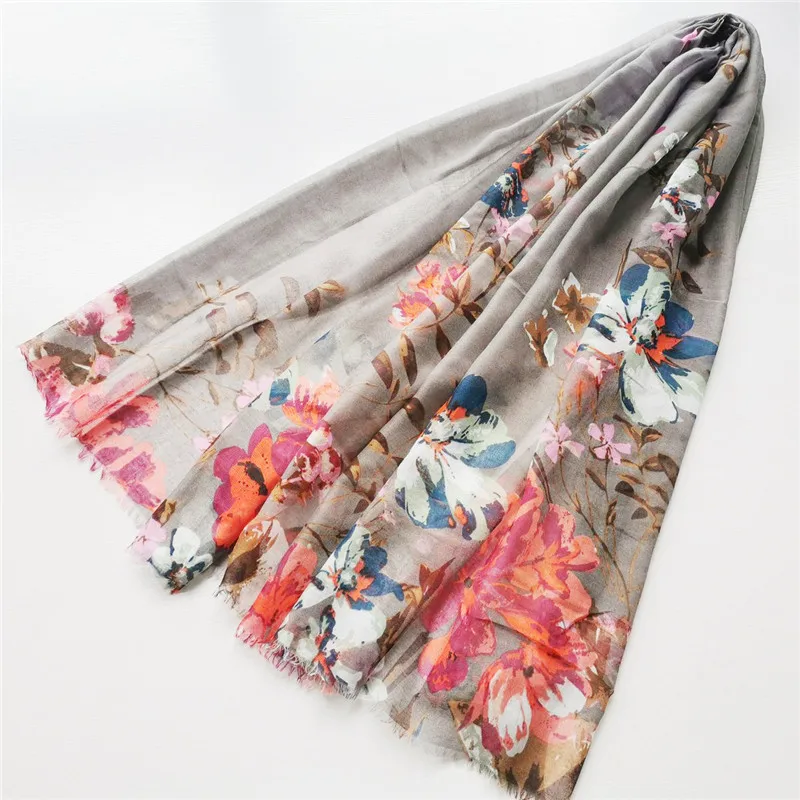 

2022 Newest Women Floral Pattern Scarf Cotton Voile Scarf Shawls