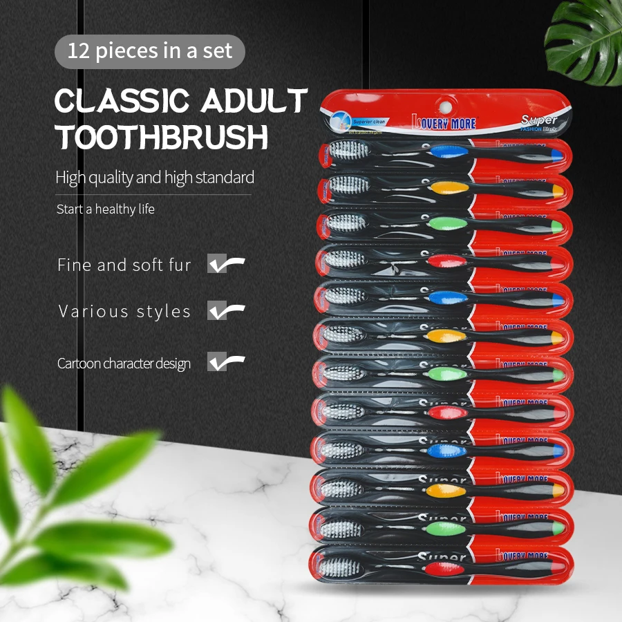 

12 шт. ручная зубная щетка из мягкого меха для взрослых, доступная семейная упаковка (2 стиля)