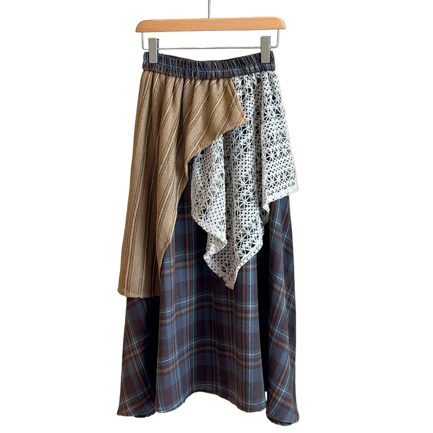 

Женская юбка с асимметричным кроем и контрастными вставками в клетку, новинка осени 2026, праздничный стиль, с завышенной талией, А-силуэт, пышная юбка-клеш