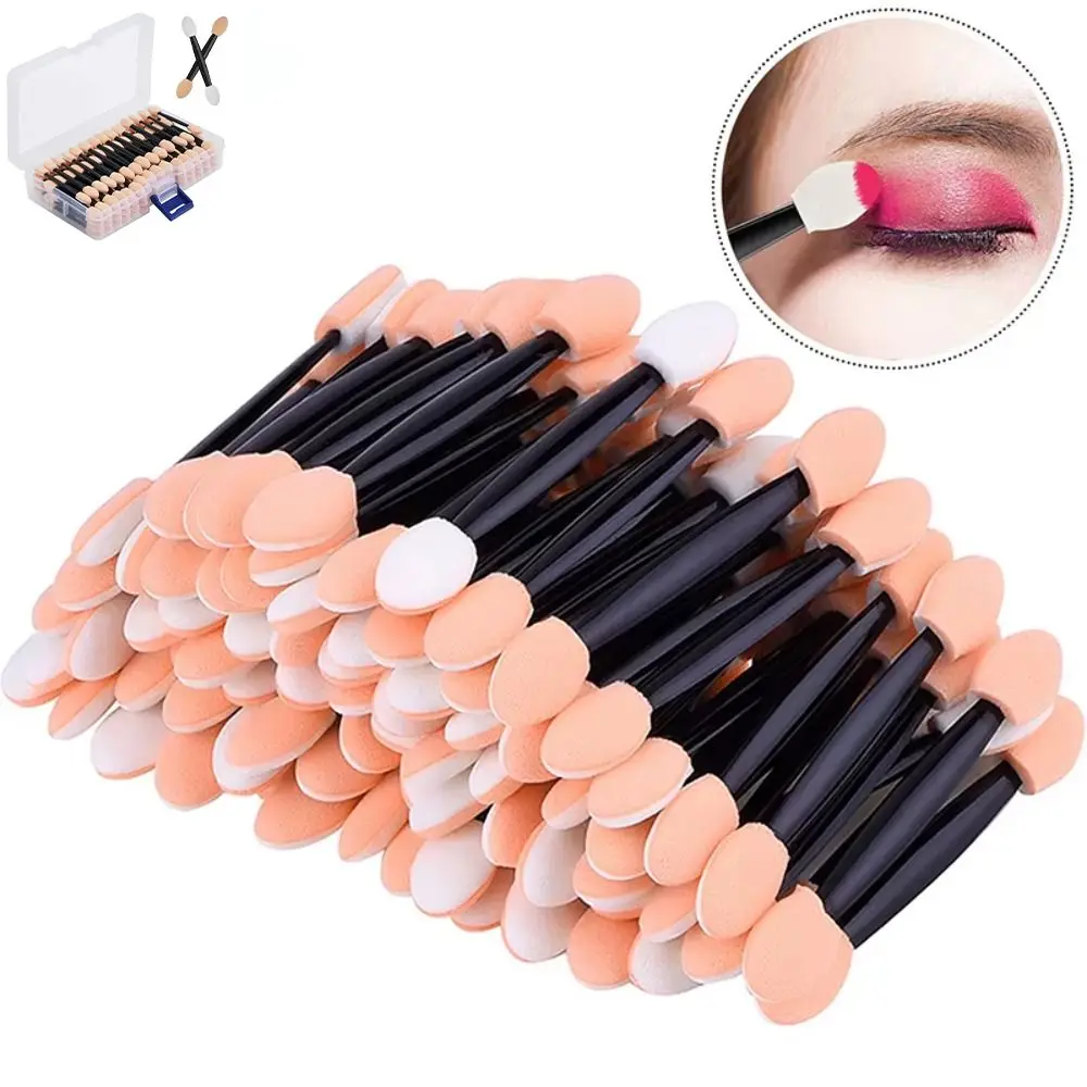 100PCS Disposable Eye Shadow Sponge Applicators 6.5cm Double-headed Eyeshadow Brushes With Container Eyeshadow Stick