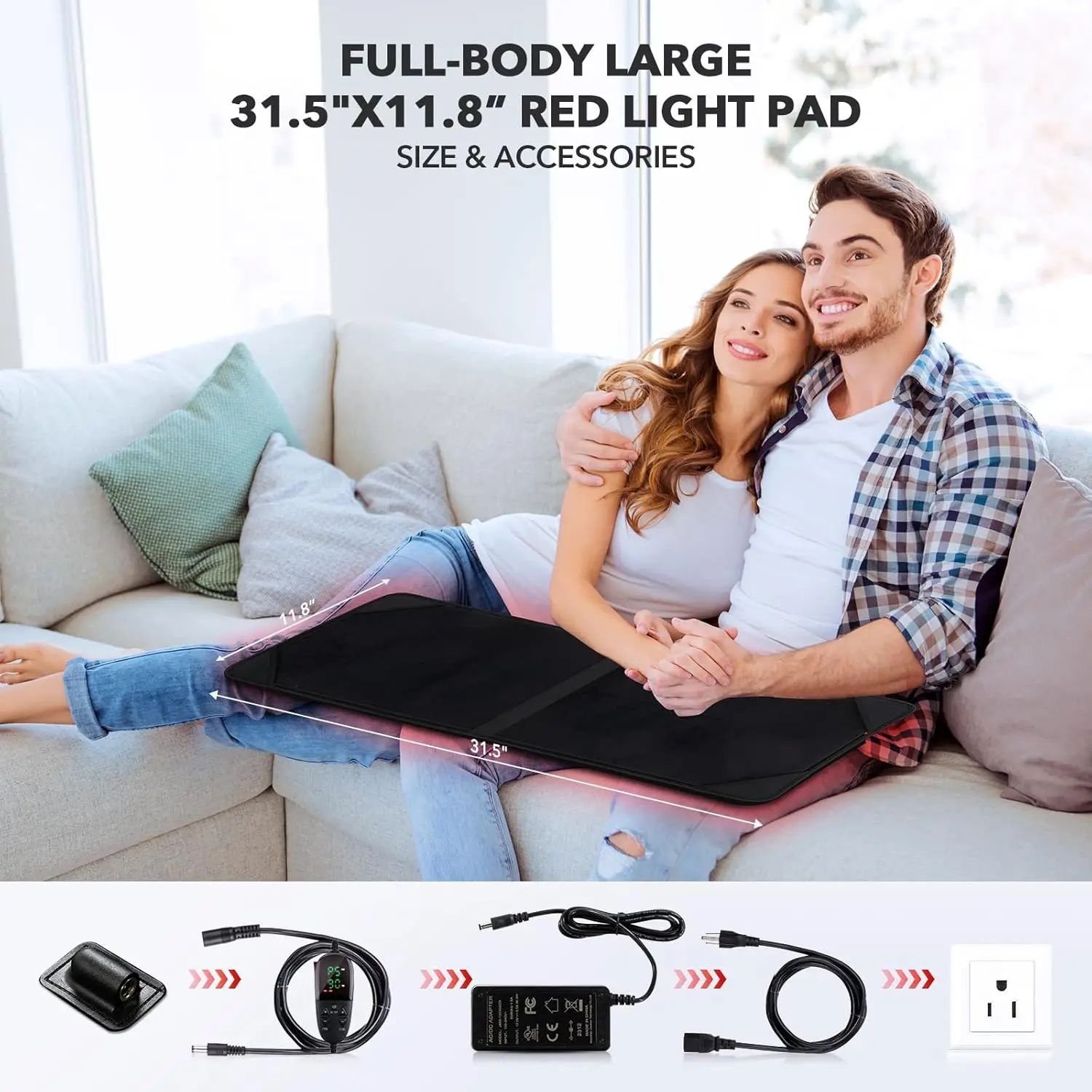 31.5" x 11.8" Red Light Therapy Pad with 360 LEDs for Pain Relief in Back, Waist, Shoulder, Knee