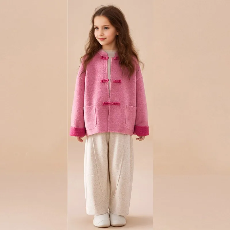 

Новое креативное зимнее пальто с пуговицами для девочек 2026 года, детское пальто в китайском стиле для осени/зимы, однотонное пальто с длинными рукавами для детей LJ131