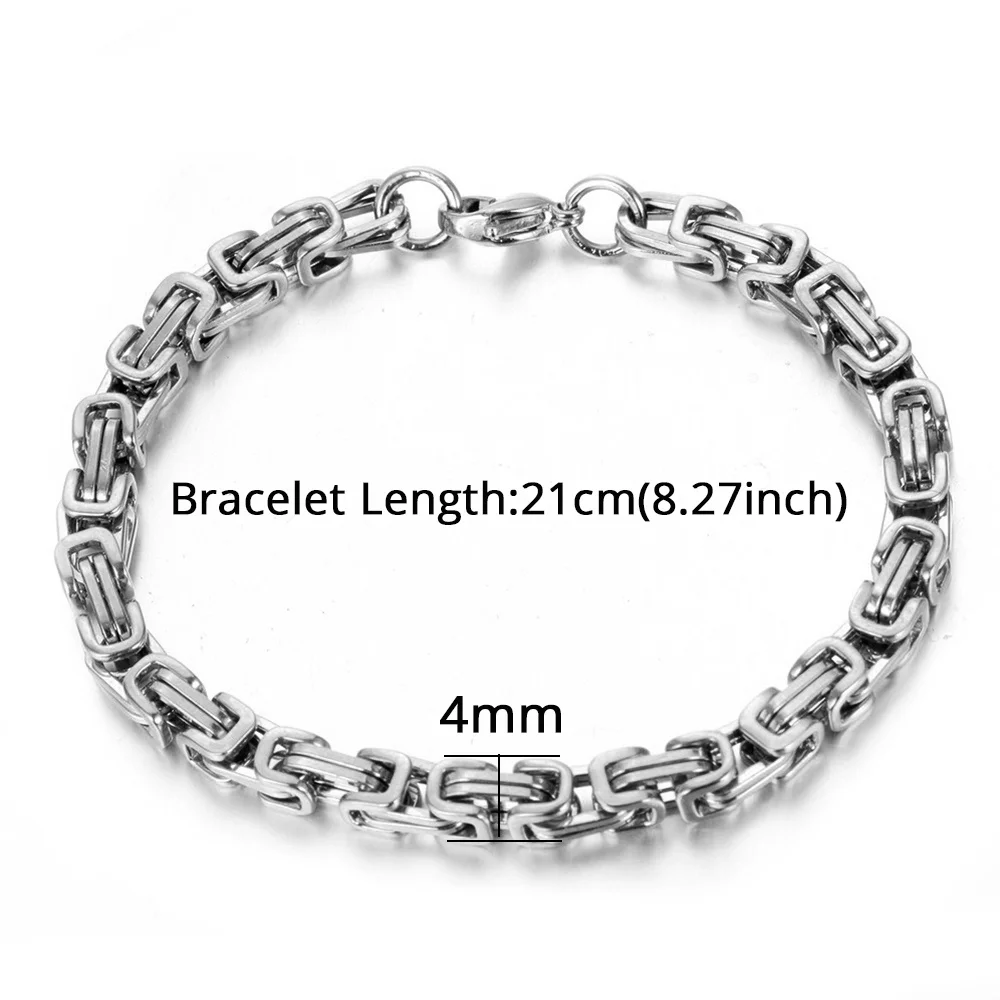 Punk Byzantine Link Chain Bracelet 4mm Silver Color Stainless Steel Hand Chains For Men Women Fashion Party Vintage Jewelry Gift