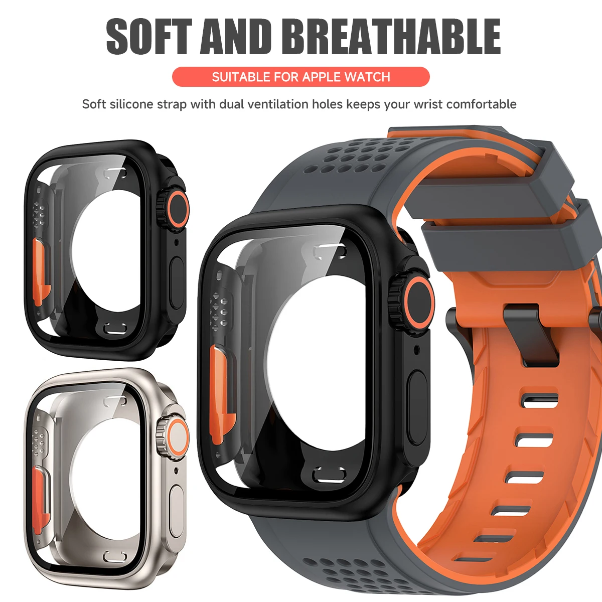 Pełne etui ochronne + dwukolorowy pasek do Apple Watch 44 45 46mm, zmieniające wygląd na etui Ultra, bumper, sportowy pasek do Iwatch Series 11 10 9 8 7 — zdjęcie produktu 5