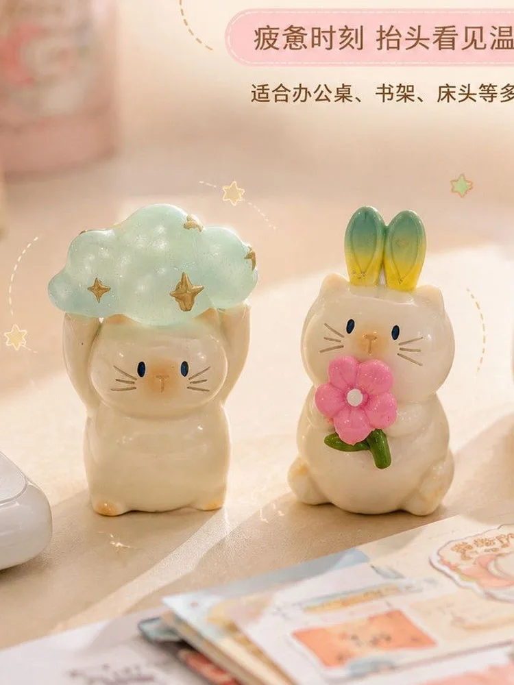 Katzen-Fantasy-Paradies Mystery Box Kawaii Leuchtende Katzen-Harzfigur Niedliche Schreibtisch-Dekoration Überraschende Mysteriöse Blindbox Spielzeug Geschenk