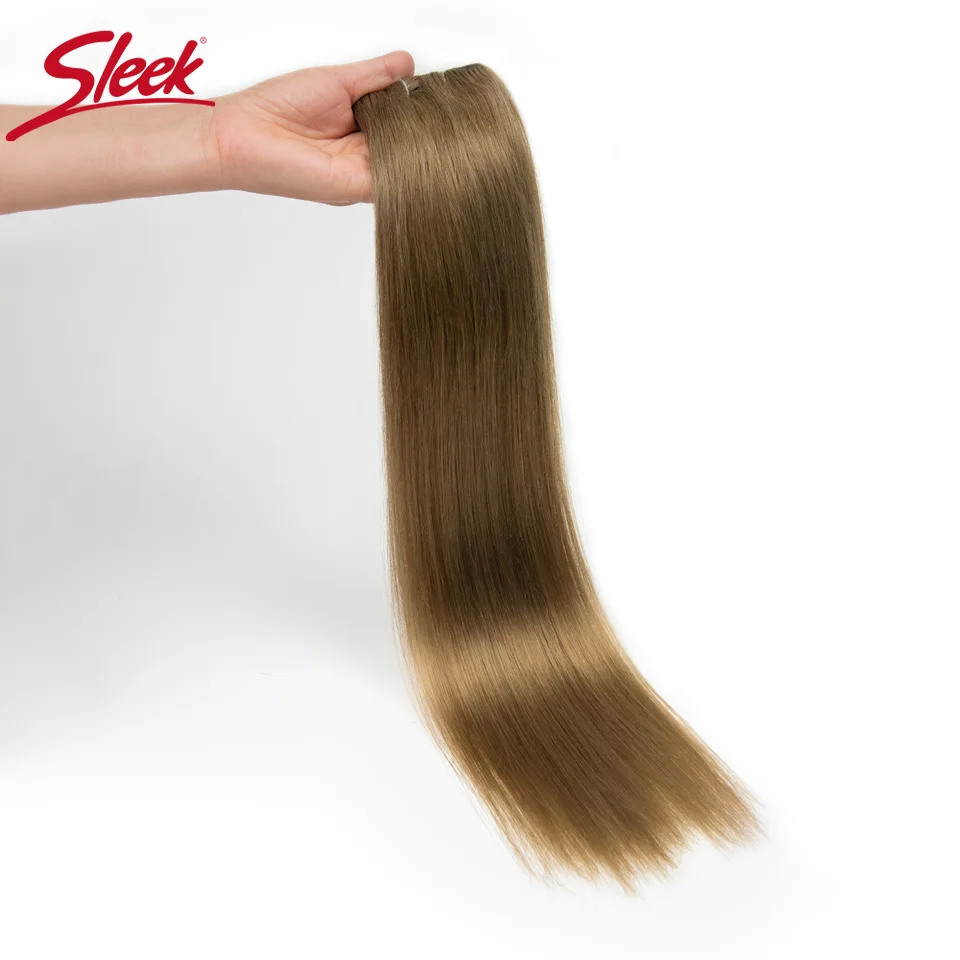 Sleek Clip In Hair Extensions Human Hair Brazilian Straight Clip In Natural Brown #8 Color Clip Ins Remy Hair 7Pcs Set For Women