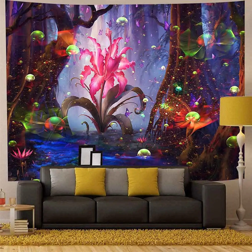 Magic forest plant tapestry mysterious dream scene wall hanging bedroom living room dormitory room home decoration