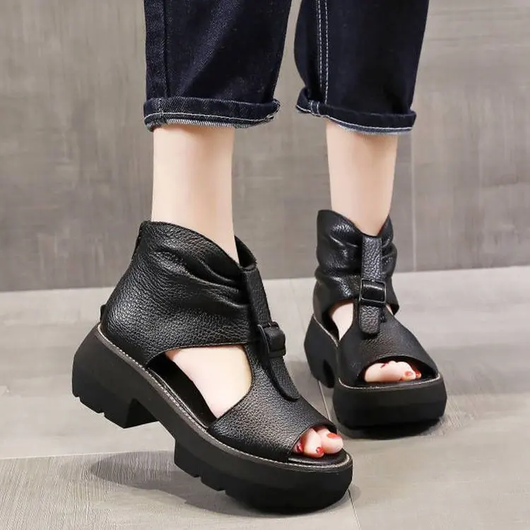 2023 New Fashion Ladies Sandals Wedges Pu Open Toe Summer Fashion Female Gladiator Solid Color Sandals Platform Shoes for Women