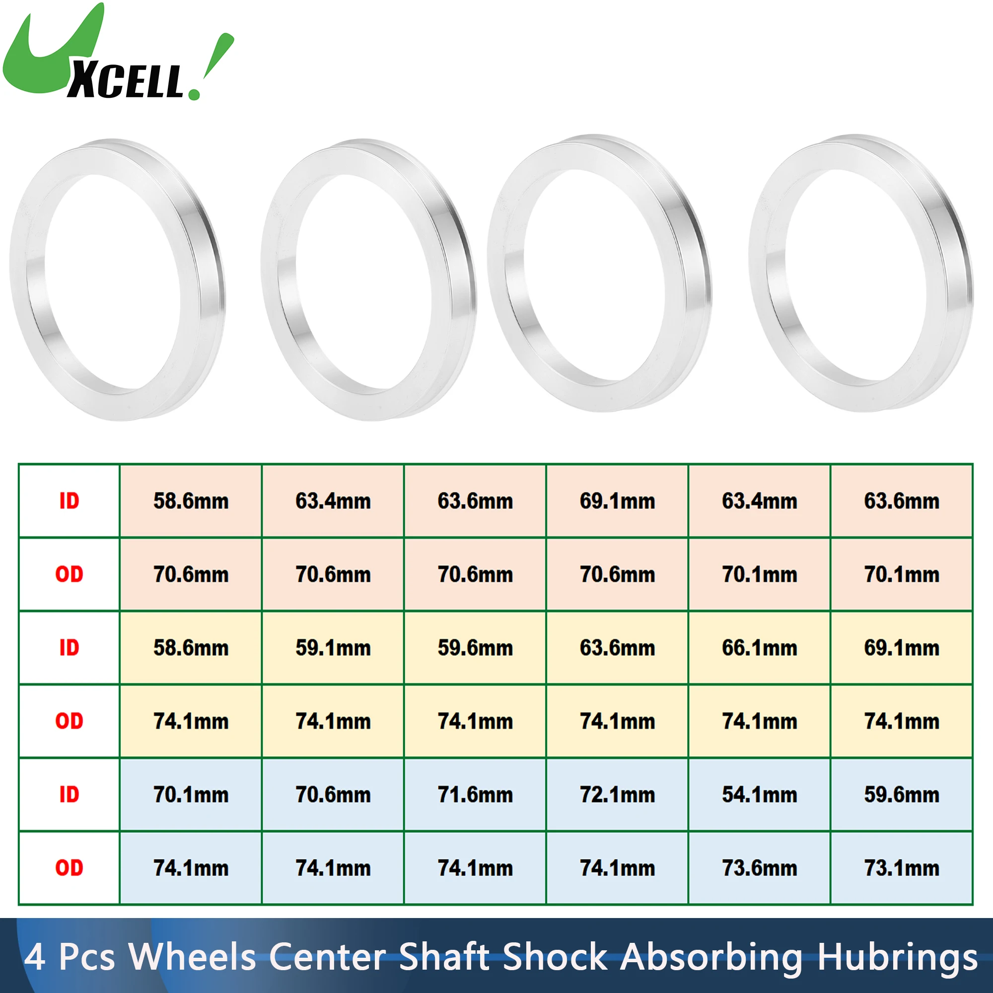 

UXCELL Car Wheel Hub Centric Rings OD 70.1/70.673.1/74.1/mm to ID 58.6/59.6/63.6/70.6mm Wheels Center Shaft Shock Hubrings