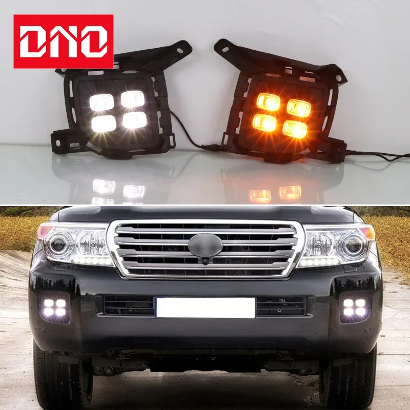 

Car LED DRL 12V Daylight For Toyota Land Cruiser LC200 2012 2013 2014 2015 Yellow Turn Signal Daytime Running Light Auto Foglamp