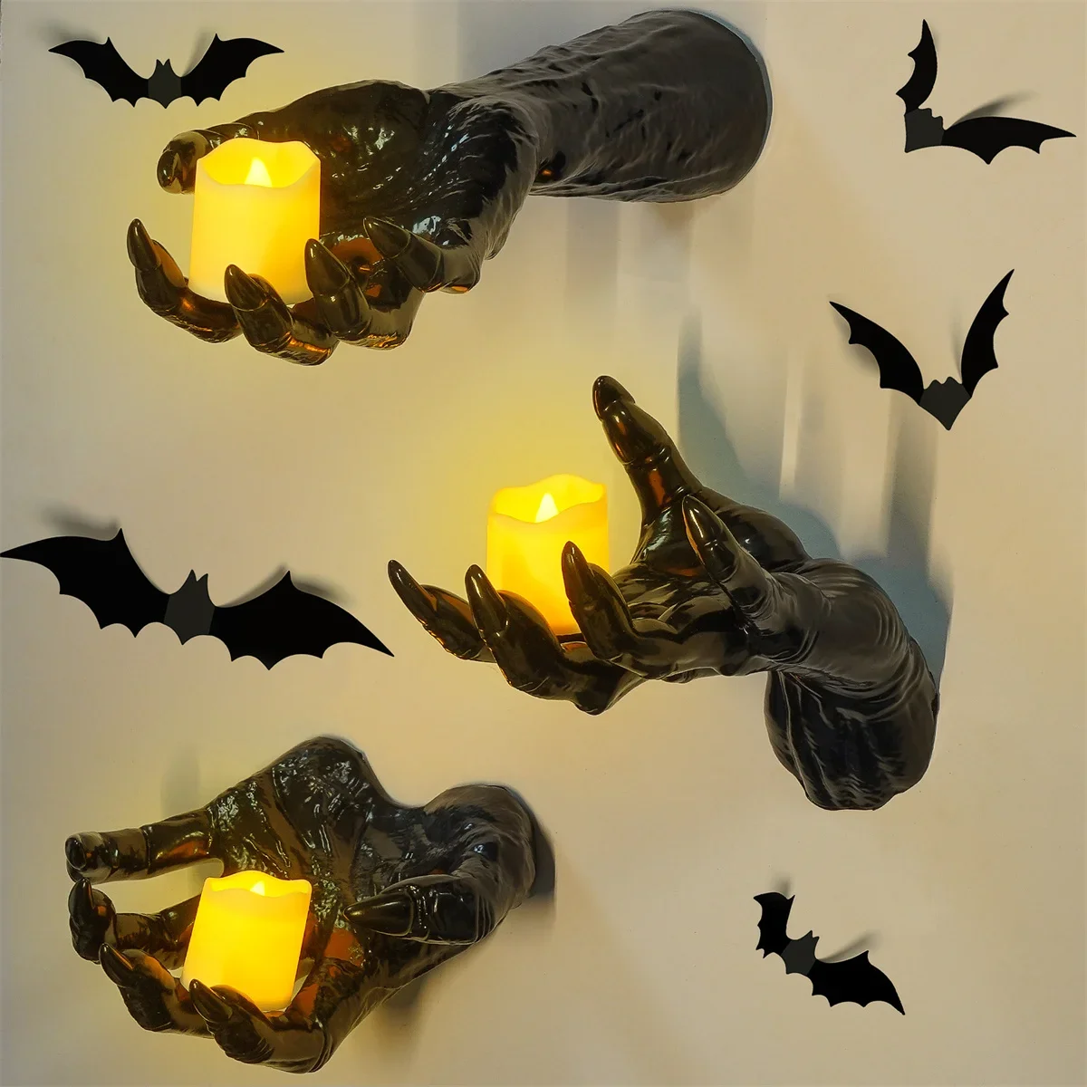 

3Pcs Halloween Wall Decor Ghost Hand with Candle Gothic Home Decor Scary Party Supplies Wall Hooks for Indoor Outdoor