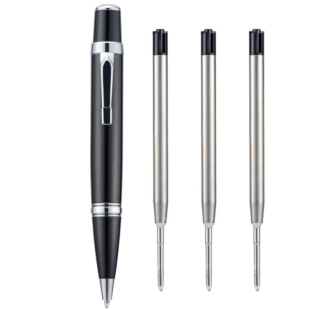 1 pçs mini caneta esferográfica com recargas g2 conjunto 1mm preto suave escrita caneta de metal para negócios escritório professor casamento convidado presente