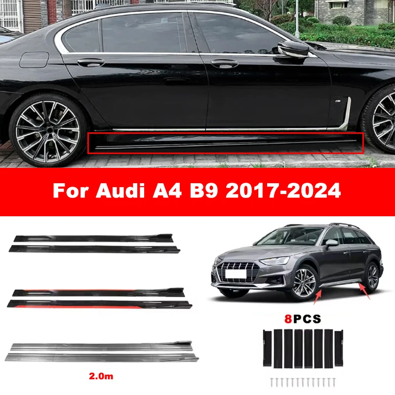Dla Audi A4 B9 2017-2024 Boczne Splittery Progowe Rozszerzone Spoilery Boczne Sportowy Body Kit Listwy Zderzaka Części Modyfikowane 8 szt.