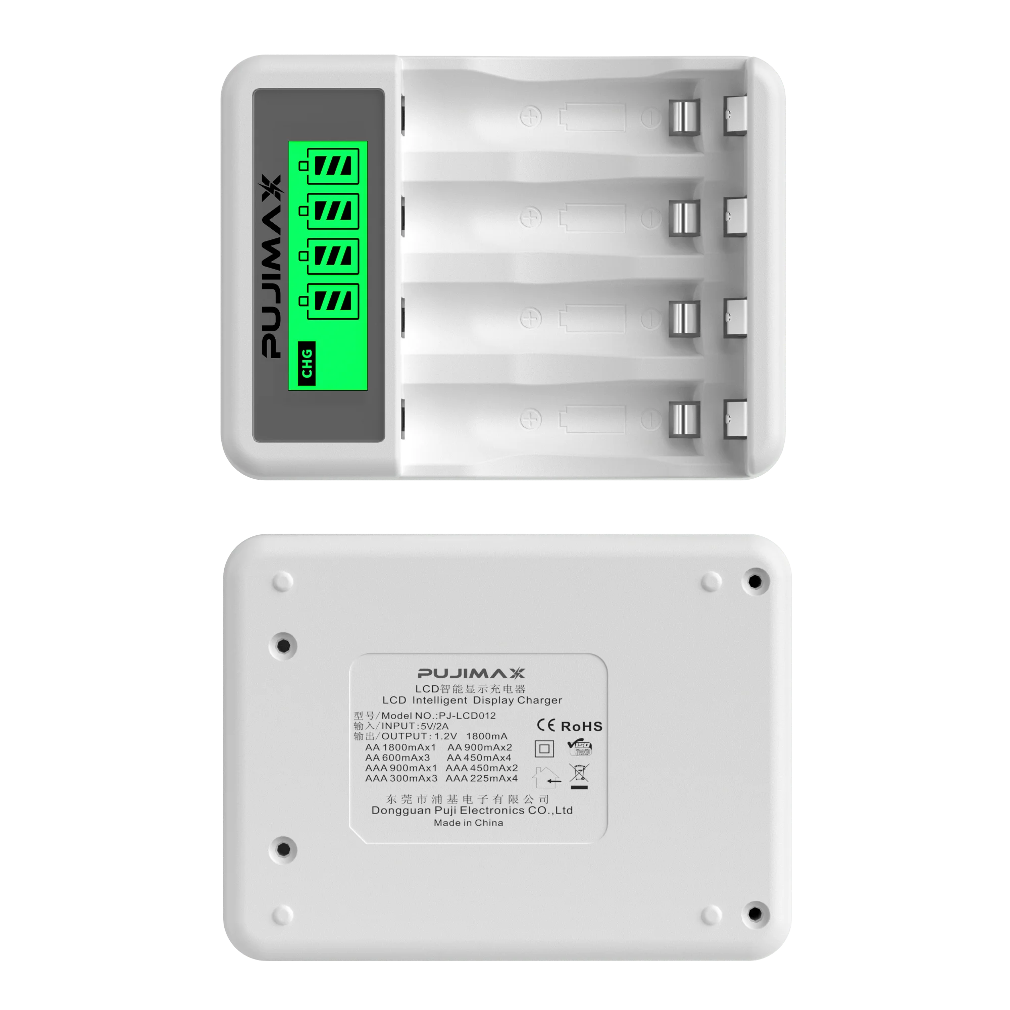 PUJIMAX wyświetlacz LCD inteligentna ładowarka baterii z 4 gniazdami na ładowarkę AA/AAA NiCd akumulatory NiMh aa/aaa