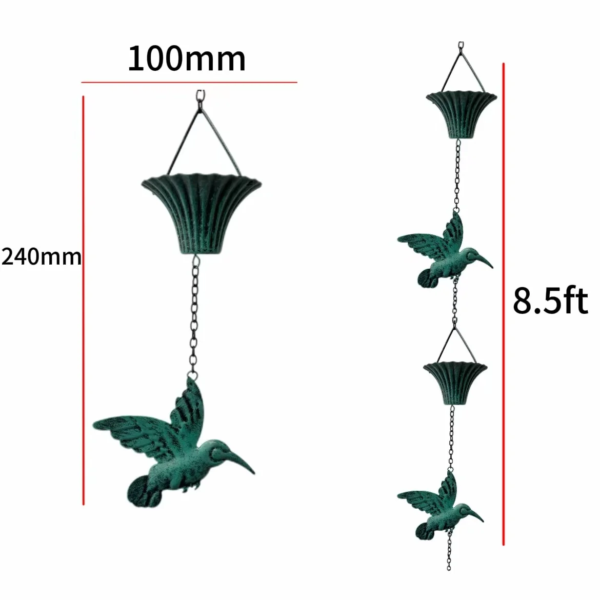 Metal  Downspouts Metal Hummingbird Blue Rain Chain for Gutters