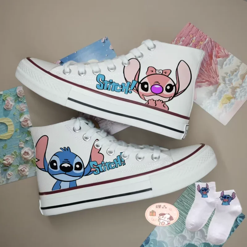 Cartoon Disney Strawberry Bear High Top Canvas Shoes, Korean Student, Couple, Cute Non-slip Men's/Women's Casual Sneakers