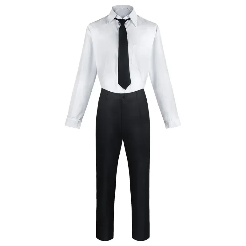 Makima-Disfraz de motosierra de Anime para hombre, gabardina negra, camisa, pantalones con lazo, peluca Makima, uniforme largo trenzado rojo claro para hombre y mujer