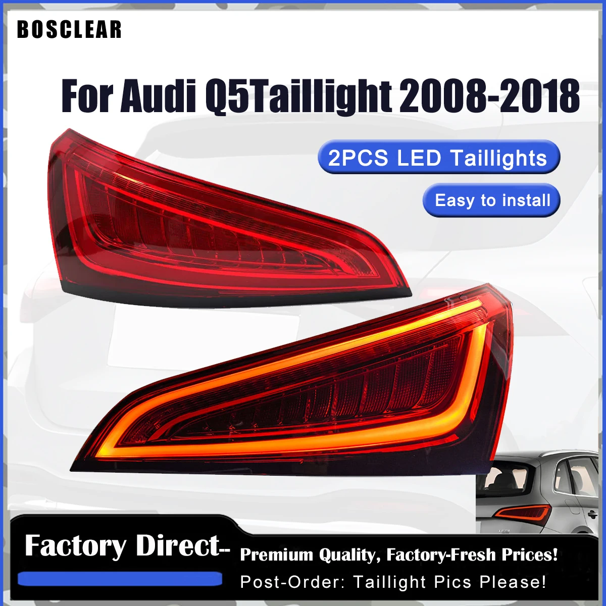 

LED Car Taillights Assembly for Audi 2008-2018 Audi Q5 High Configuration Flashing Rear Stop Brake Reverse Lamp Auto Accessories