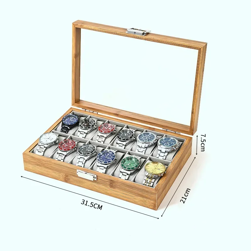 3,6,10 12 Slots Environmental Protection Bamboo Watch Box Chinese style Watch Storage Case Jewelry display for Women & Men