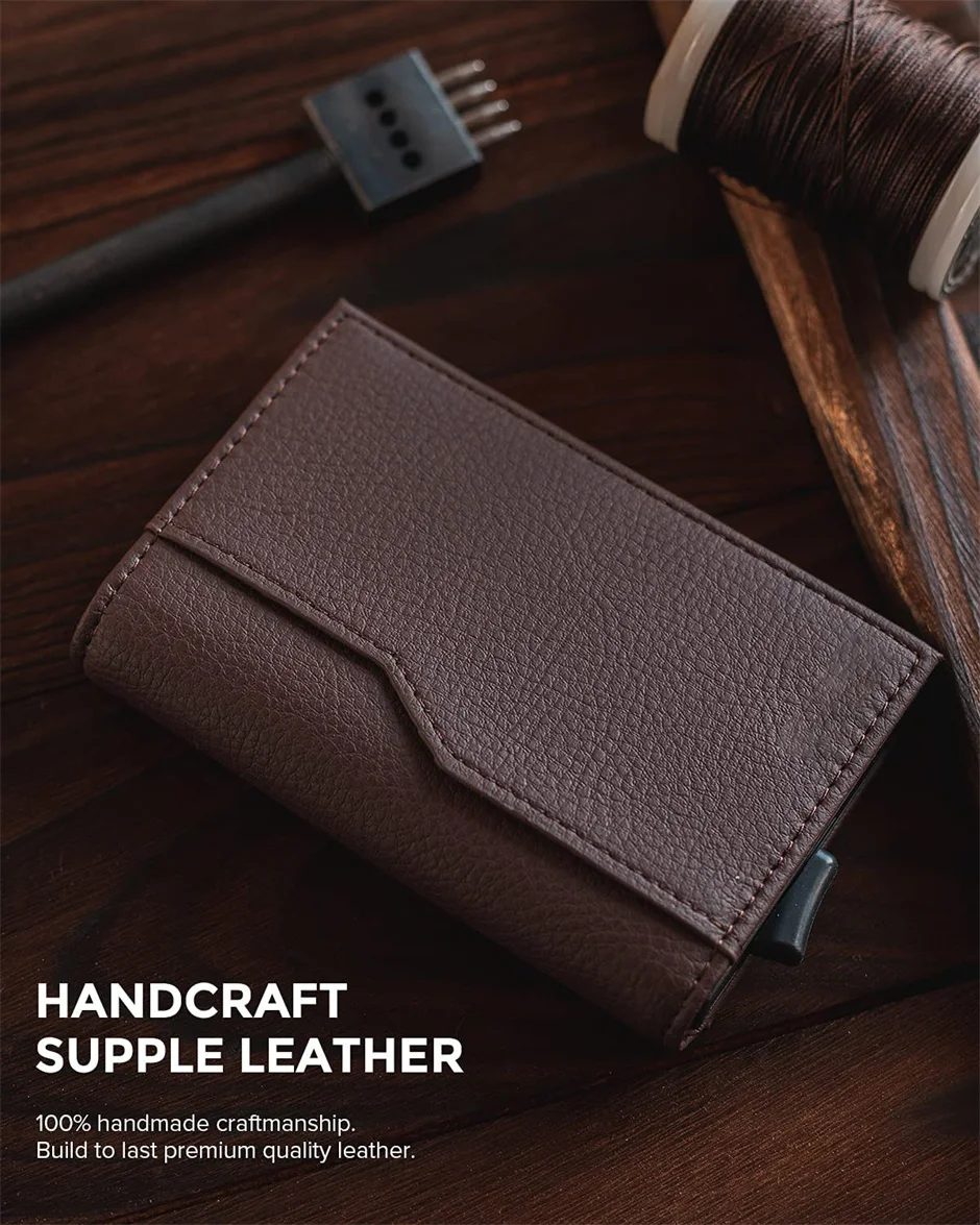 Business Credit Card Rfid Smart Gnuine Leather Mini Metal Wallet Holder for Men Women Id Badge Case Carteira Masculina Luxury - Image 6