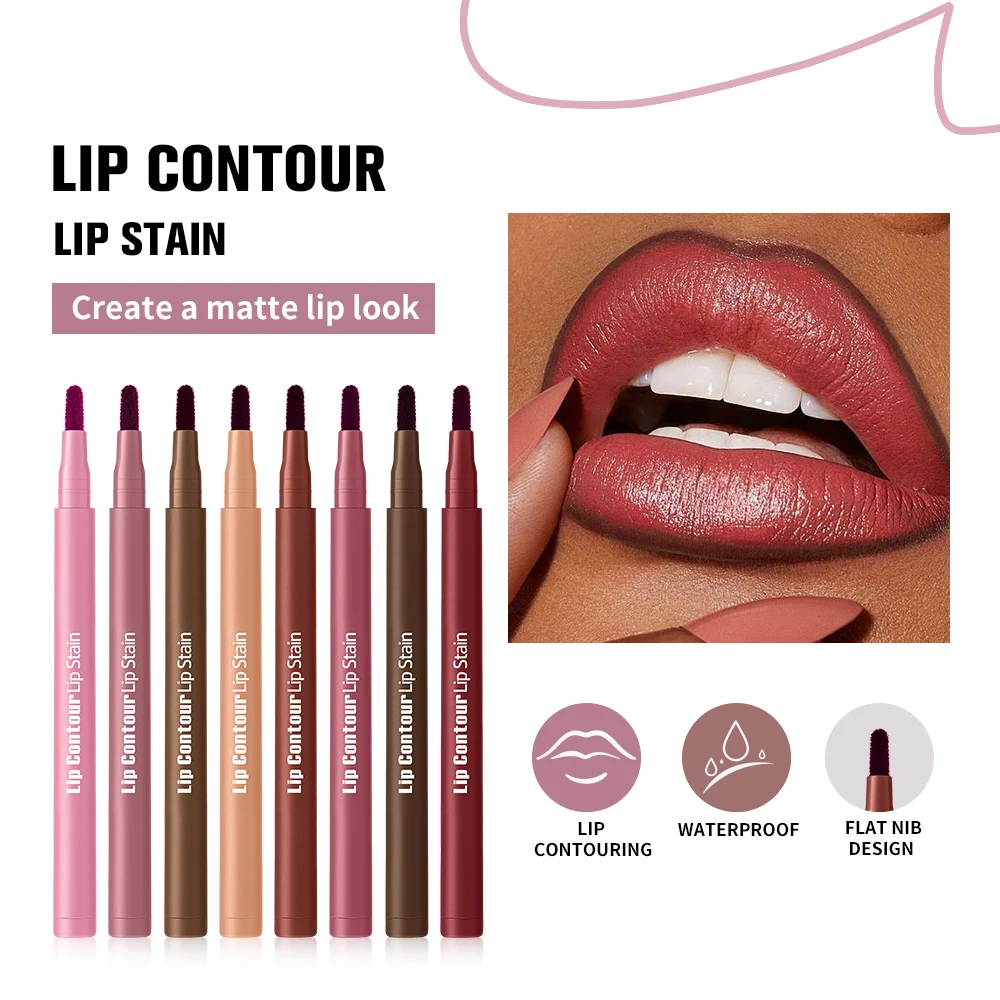 2pcs Lip Liner Waterproof Lip Contour Smudge-proof Lip Stain & Lip Liner Ultra Pigmented Dual-Sided Design Non-Stick Cup Makeup