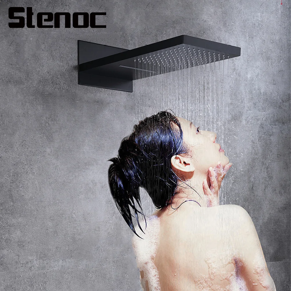 

Stenoc Black Luxury High-Quality Wall Mounted Stainless Steel Square Silver Big Rainfall Shower & Waterfall Shower Head Sprayer