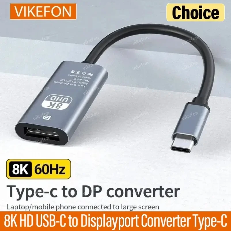 8K HD USB-C إلى Displayport محول Type-C ذكر إلى DP موصل سالب دعم 8K 60 هرتز/4K 120 هرتز مثالي لماك بوك برو ديل