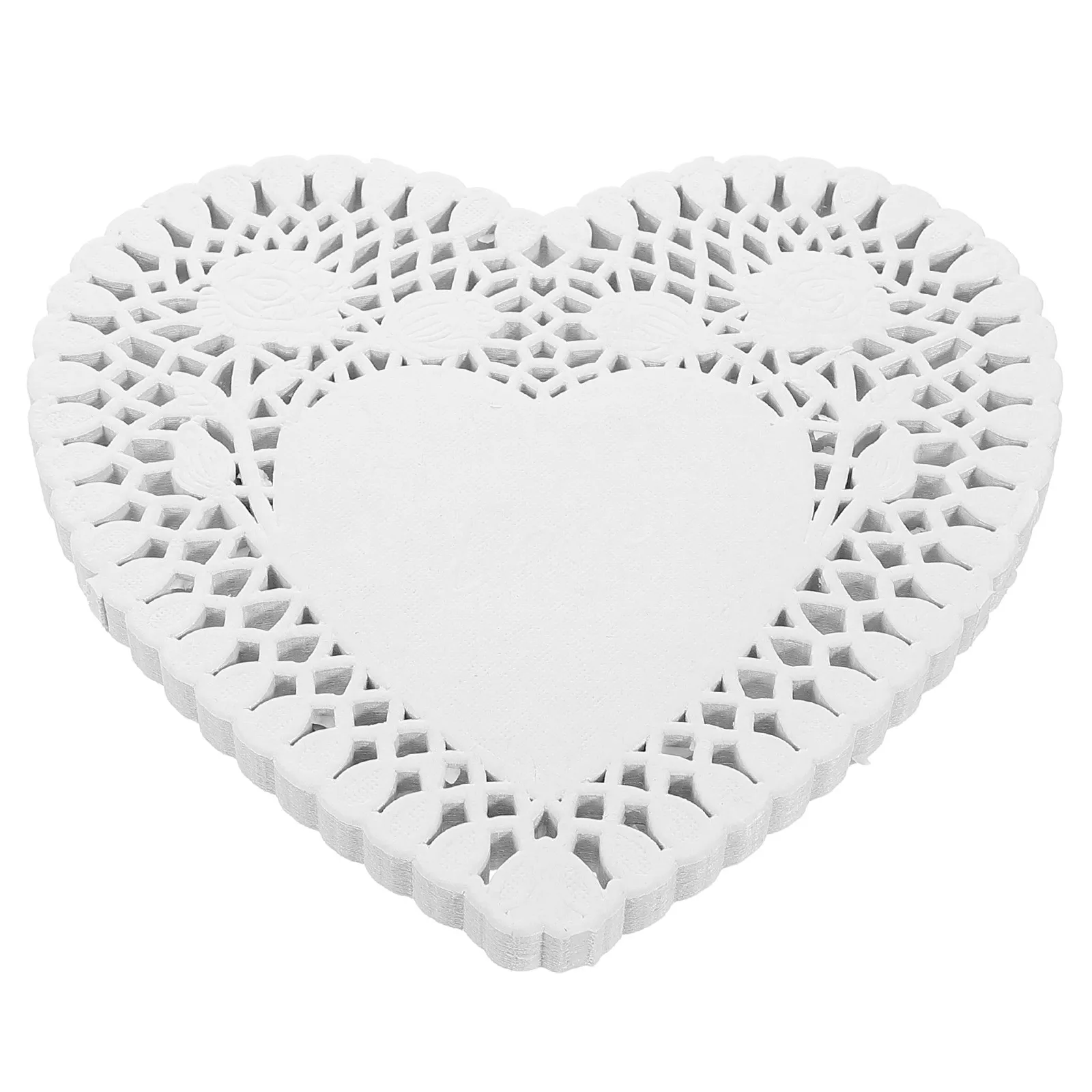 100Pcs Heart Lace Doilies for Cakes Oil Absorbing Baking Paper Dessert Plating Pad Valentine's Day Food Serving Tray Grease
