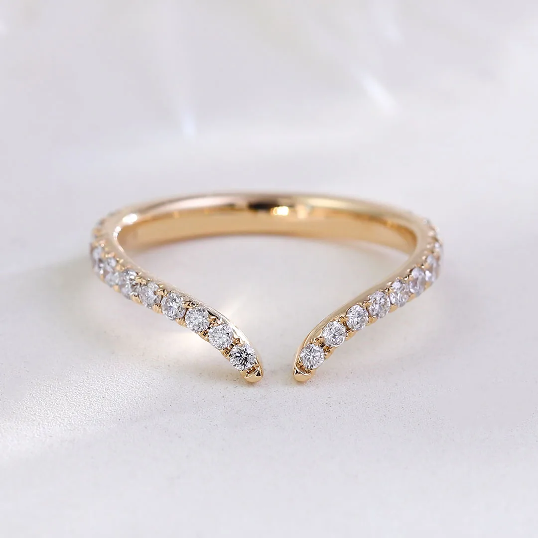 Provence Minimalist Open ring Solid Gold DEF/VS Lab Diamonds Set Luxury Engagement band stack Wedding ring Personalized Custom