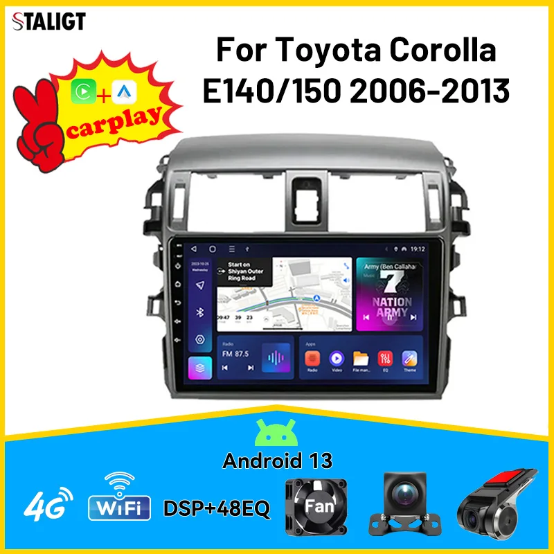 

Autoradio Car For Toyota Corolla E140 E150 2006 2007 2008 2009 2010-2013 Carplay Andrid Auto Wireless Multimedia Player 8Core 4g