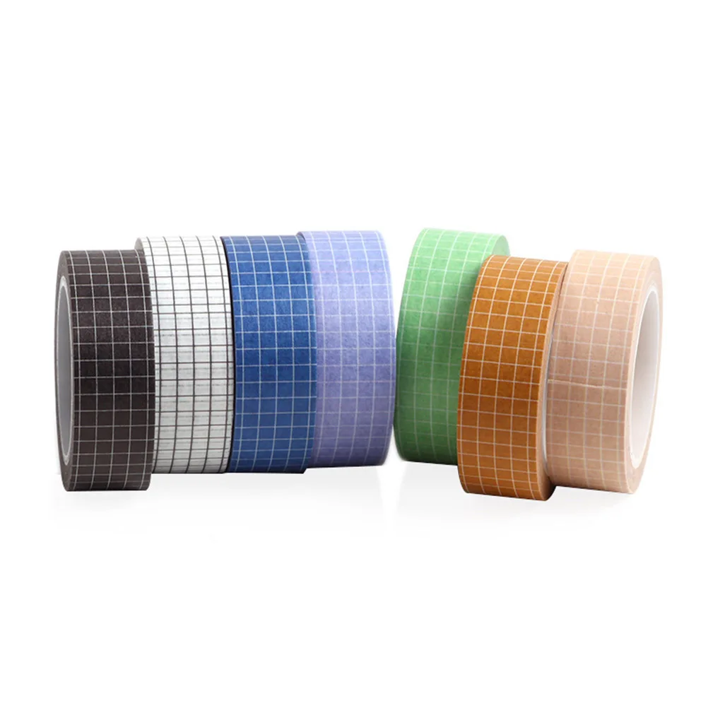 

SEWACC 7Pcs Washi Tape Set Decorative Grid Masking Paper for Crafts Journal Scrapbooking Stickers
