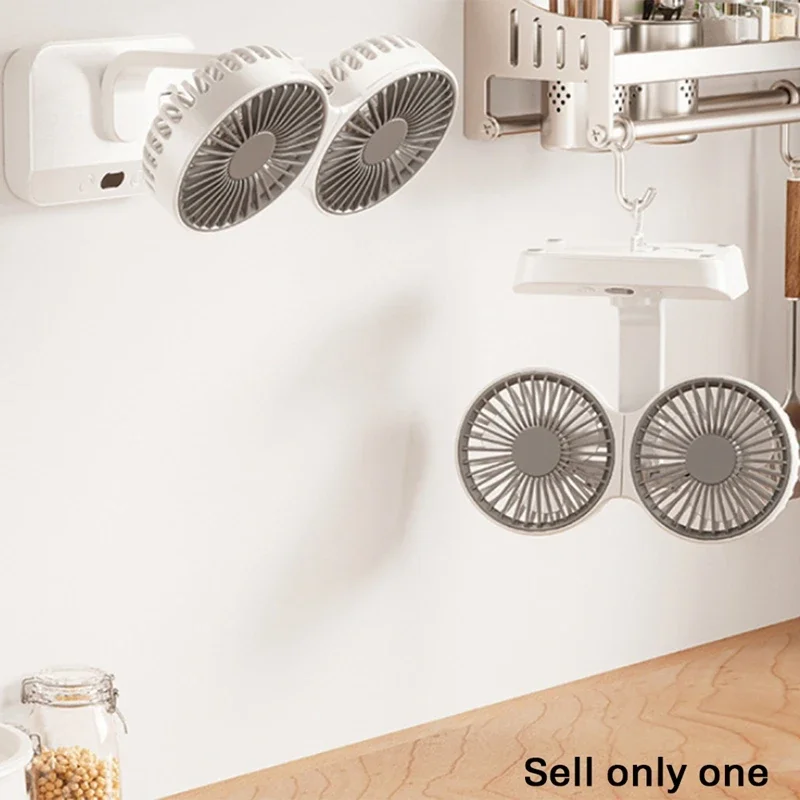 Ventilatore bifacciale, doppio ventilatore oscillante da tavolo, doppio ventilatore oscillante da tavolo, vento a 4 marce ricaricabile tramite USB