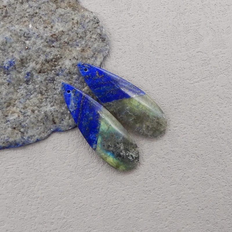 Natural Stone Labradorite Lapis Lazuli Earring Bead,Fashion Jewelry Water Drop Earrings For Women 35x18x6mm 10g