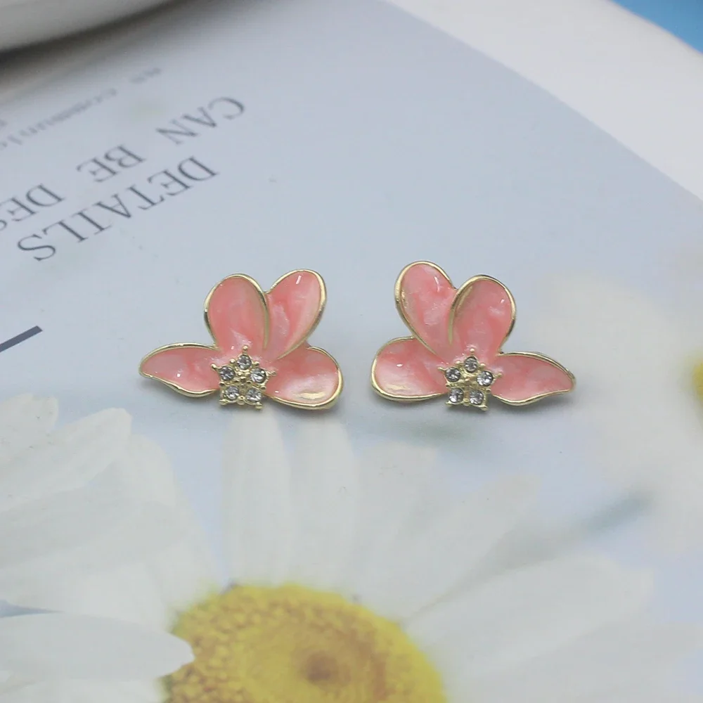 الوردي اللون زهرة خمس نجوم حجر الراين رائعة الحب الهندسة شخصية قرط الاذن المرصع للنساء مجوهرات عيد الميلاد فتاة هدية