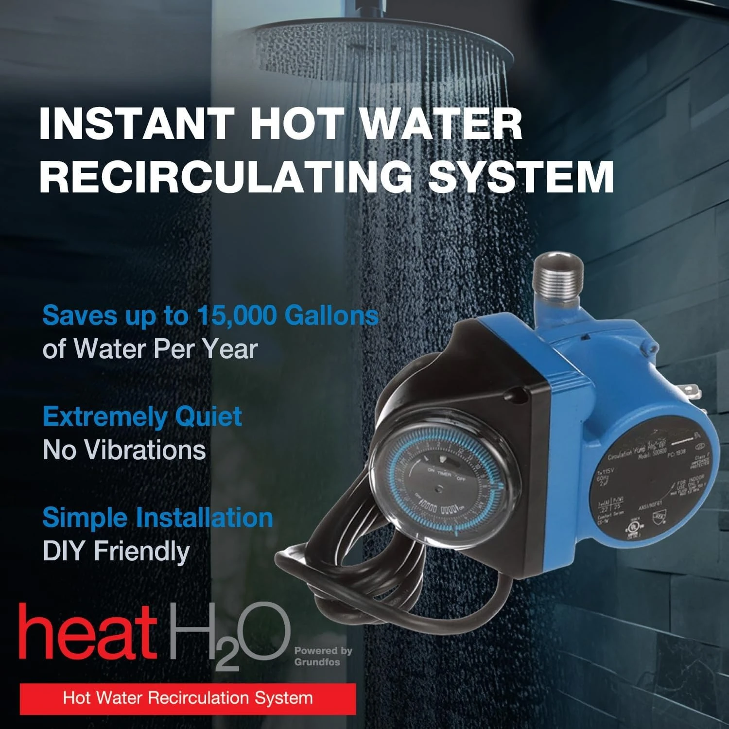 H2O Hot Water Recirculation System w/Programmable Timer, Instant Hot Water,  Pump, 2 Adapters, Sensor Valve,Hot