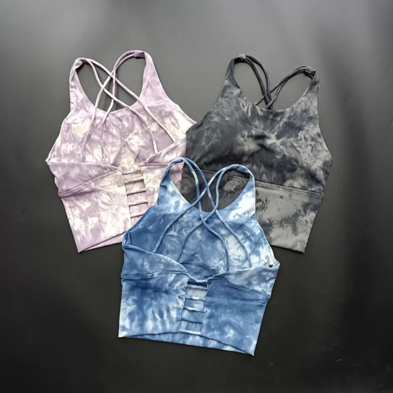 Tie-dye Sports Underwear for Women Shock-proof Shock-absorbing Running Beauty Back Vest Gathering Bra Bra Fitness Suit Yoga Suit