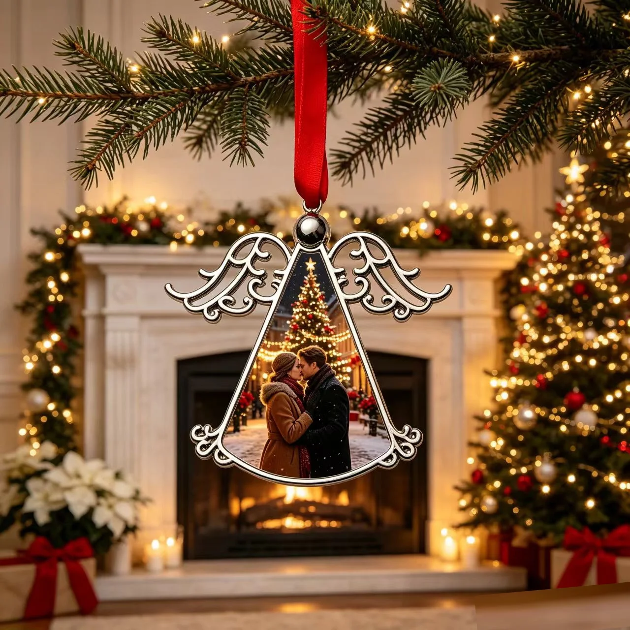 Custom angel wing Christmas ornaments with your own pictures, DIY personalized Christmas tree decorations, festive keepsake gift