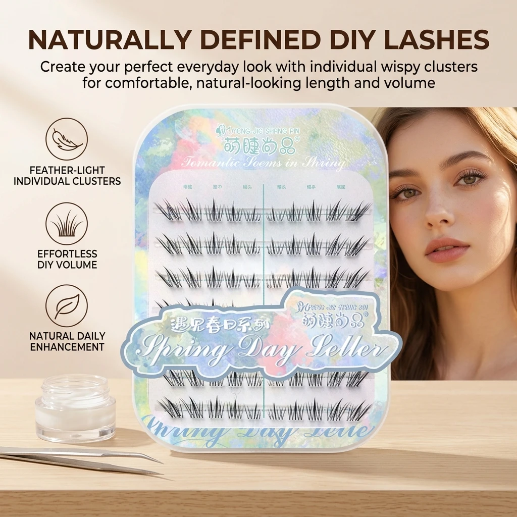 8 Rows Segemented False Eyelashes Short Little Diagonal Flower Series Lash Cluster Transparent Stem 7-10mm Korean Style Eyelash
