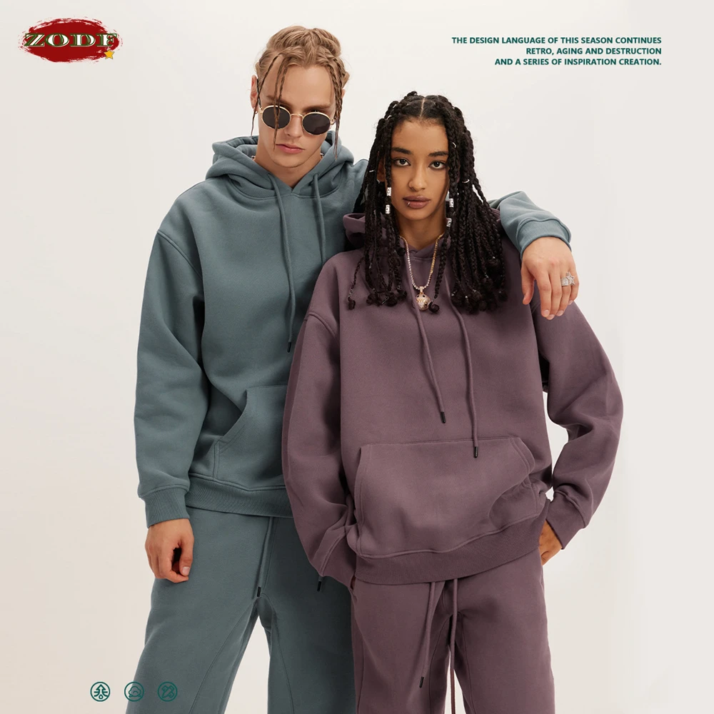 ZODF-Sudadera con capucha para hombre y mujer, suéter básico de lana gruesa de 345gsm, informal, holgado, estilo Hip Hop, Unisex, chándal HY0010,