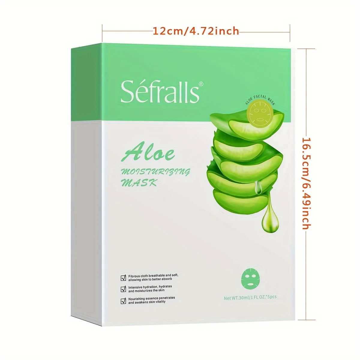 Séfralls Aloe Máscara Facial Hidratante 30ml * 10pcs Suave, Hidratante, Refrescante, Controle de Óleo, Brilho da Pele, Melhorando