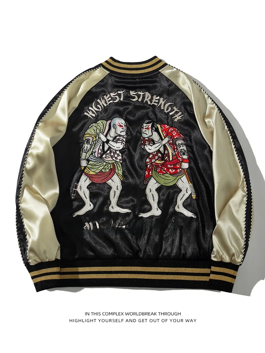 

Armored Front Series Heavy Embroidery Lilies Jaet Baseball orm Men's Outerwear Silk Surface Personali Youth Top