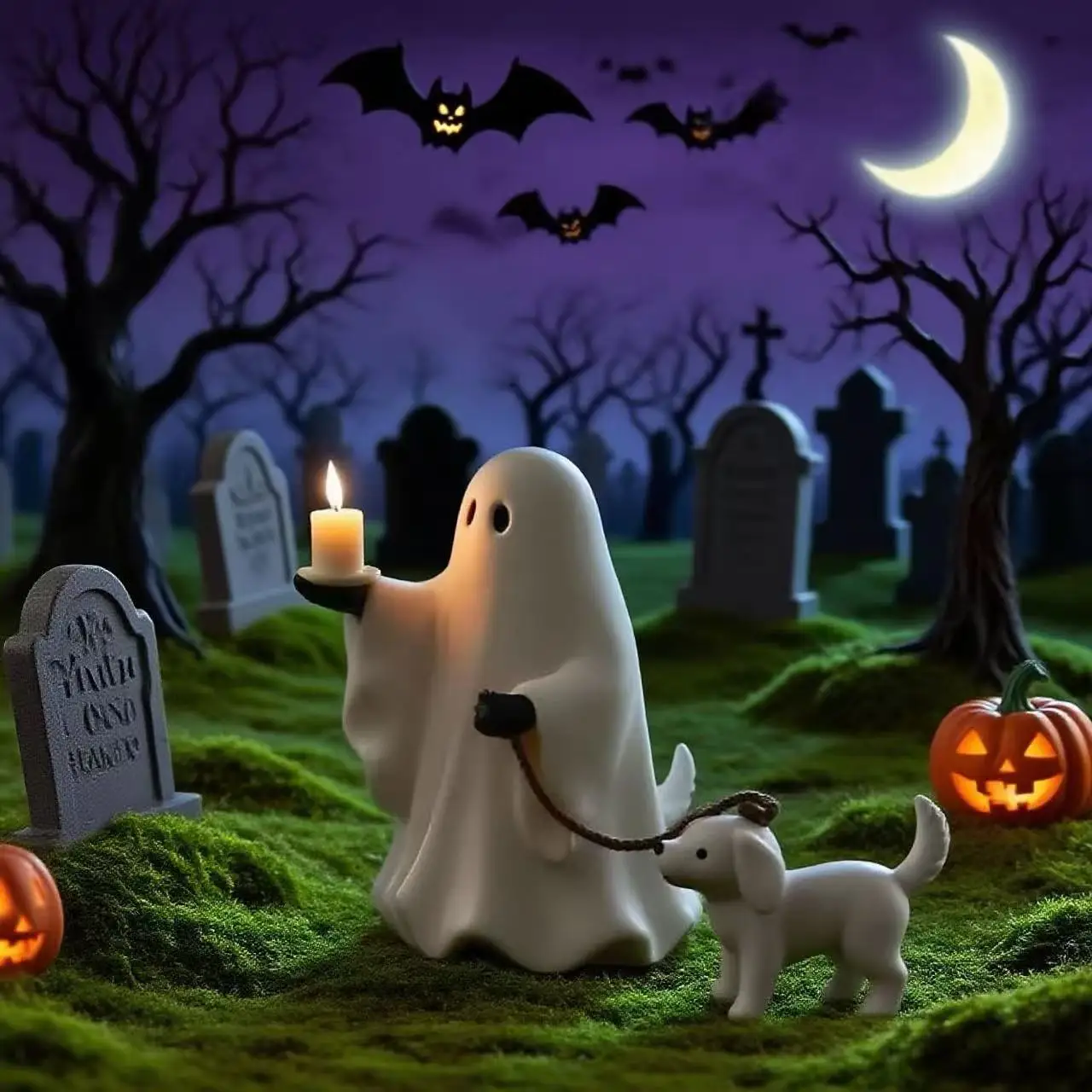 

Ghosts And Puppy Candle Holder Halloween Statue Ghosts Walking Dog Statue For Shelf, Table Fun Home Decor