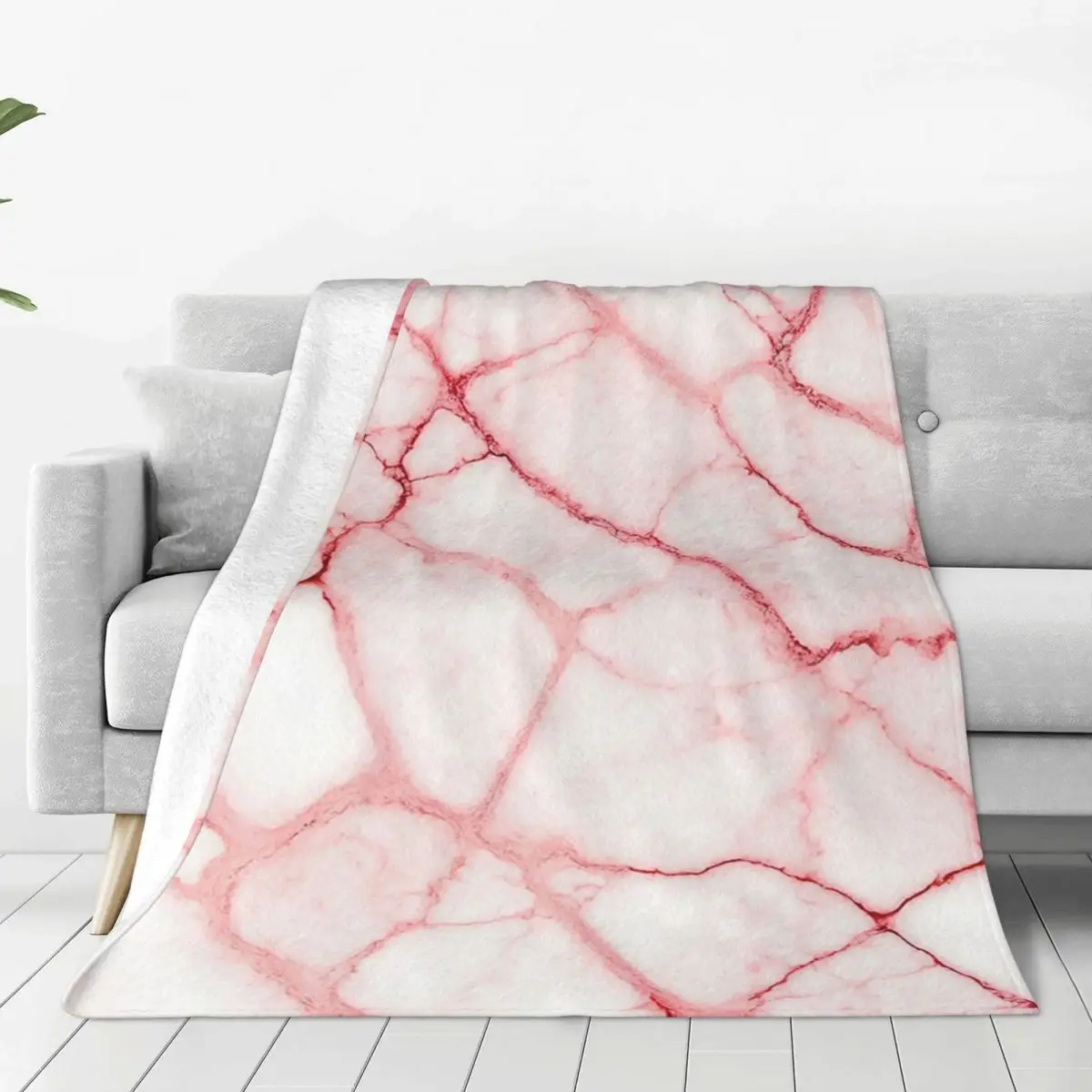 Pink Veins On A White Base Blankets Flannel Warm Sofa Throw Blankets For Home Bedroom Travel Throws Bedspread Quilt