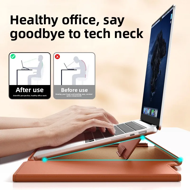 Laptop Sleeve with Foldable Stand, Mouse Pad Included, Water Resistant PU Carry Case, Detachable Two Piece Design for Travel