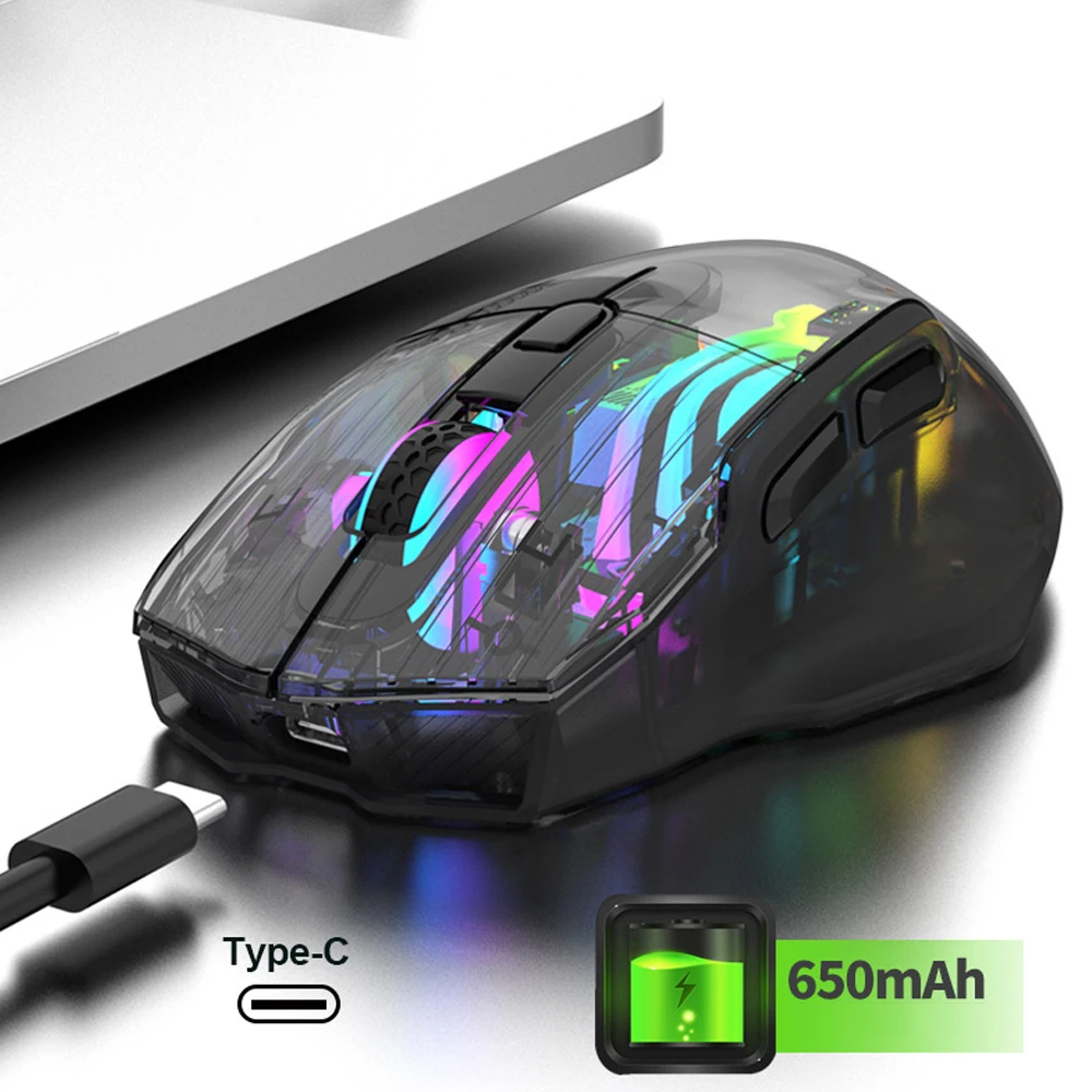 Wireless Bluetooth Tri-mode Mouse Computer Laptop Accessories Transparent Mouse RGB Glow Gaming Mouse USB Charging Mouse