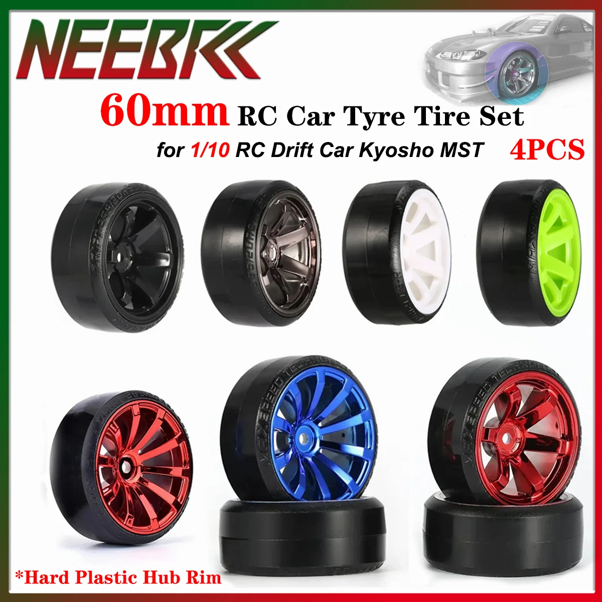4 pçs 60mm 1/10 rc carro pneu de plástico duro aro roda conjunto para rc drift carro kyosho mst yokomo hsp tamiya ds5 wltoys usukani peças
